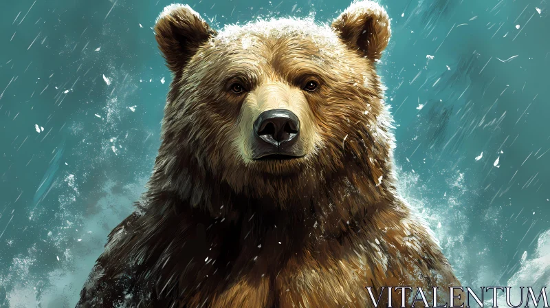 Powerful Bear Amidst Snowfall AI Image