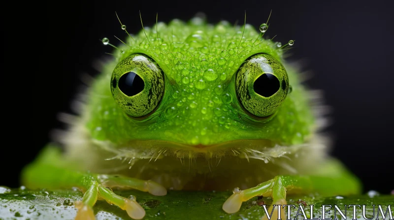 Captivating Green Frog with Water Drops - Frontal Perspective AI Image