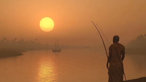 Man at Riverbank During Sunset