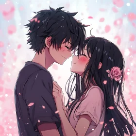 Romantic Anime Illustration with Pink Petals