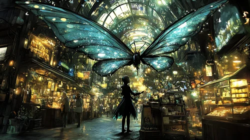 Girl and Butterfly in Fantasy City