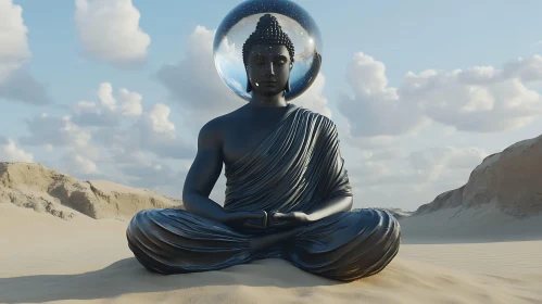Meditative Buddha Sculpture Amidst Desert Sands