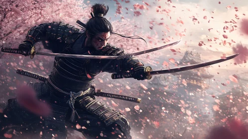 Warrior in Cherry Blossom Storm