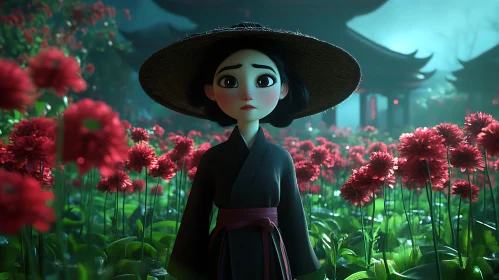 Portrait of Woman in Flower Field