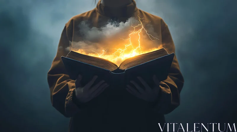 AI ART Mystical Book with Lightning Effect