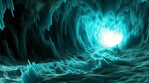 Mysterious Cave with Crystals and Snow