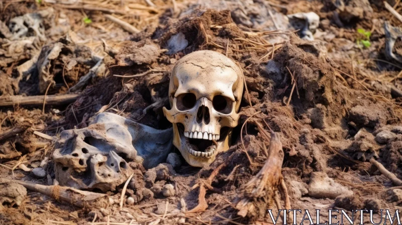 Mysterious Collection of Skulls in a Field - Enigmatic Environmental Portraits AI Image