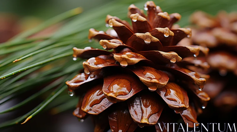 Pine Cone with Water Droplets: A Bloomcore Flora and Fauna Depiction AI Image