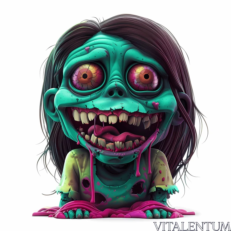 AI ART Realistic Cartoon Zombie Girl Illustration
