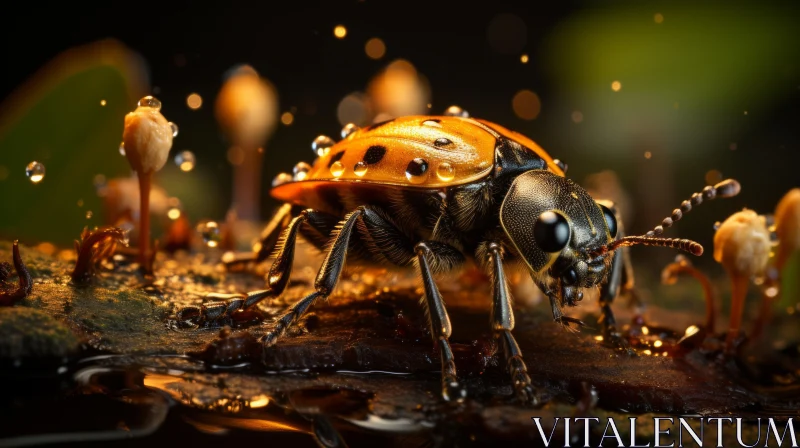 Sci-fi Ladybug Portrait: Liquid Metal Nature Scene AI Image