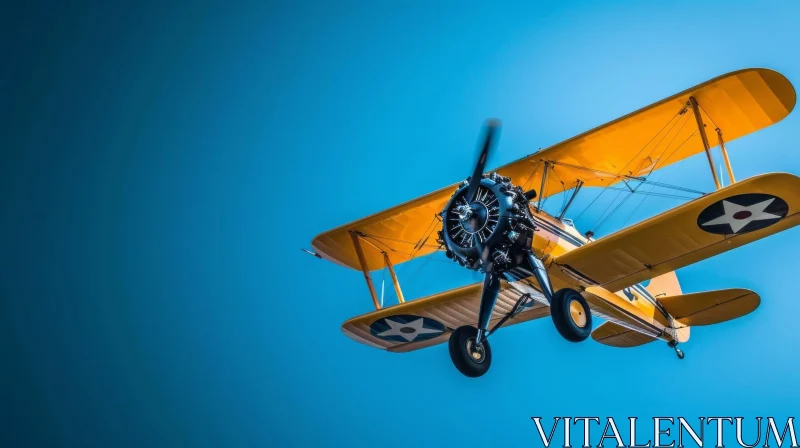 Vintage Yellow Biplane Flying Through the Sky - Capturing the Spirit of Adventure AI Image