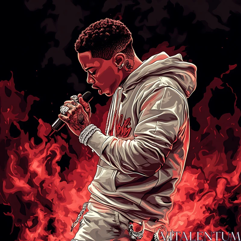 AI ART Singer with Flames Illustration