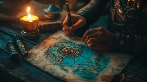 Antique Map with Candlelight