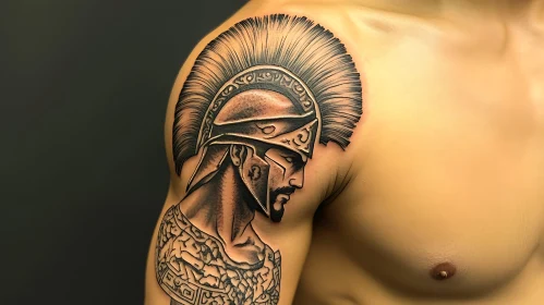 Warrior Helmet Tattoo on Shoulder