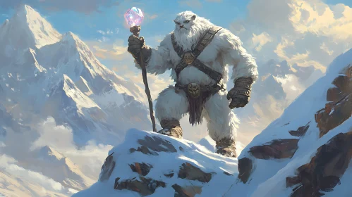 Snowy Mountain Yeti with Crystal Staff