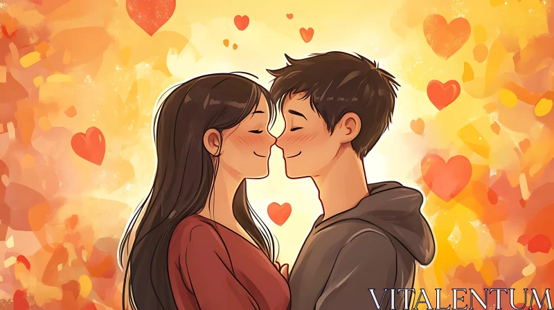 AI ART Illustration of a Couple in Love with Hearts