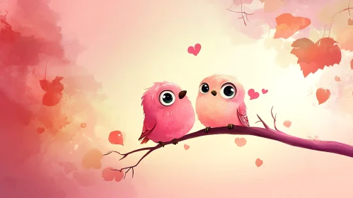 Two Cute Birds on Branch