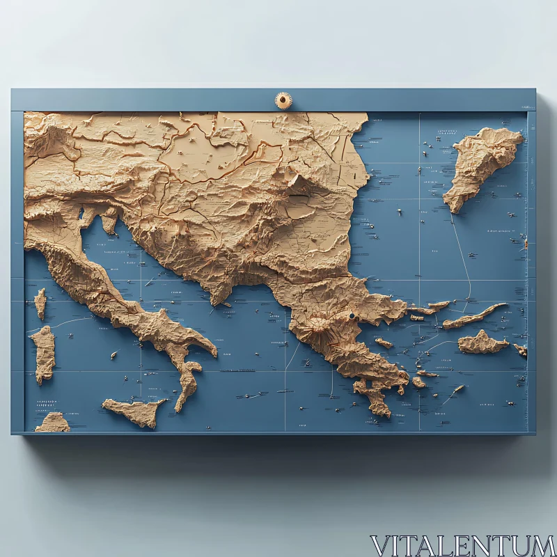 Relief Map Art: Mediterranean Topography AI Image