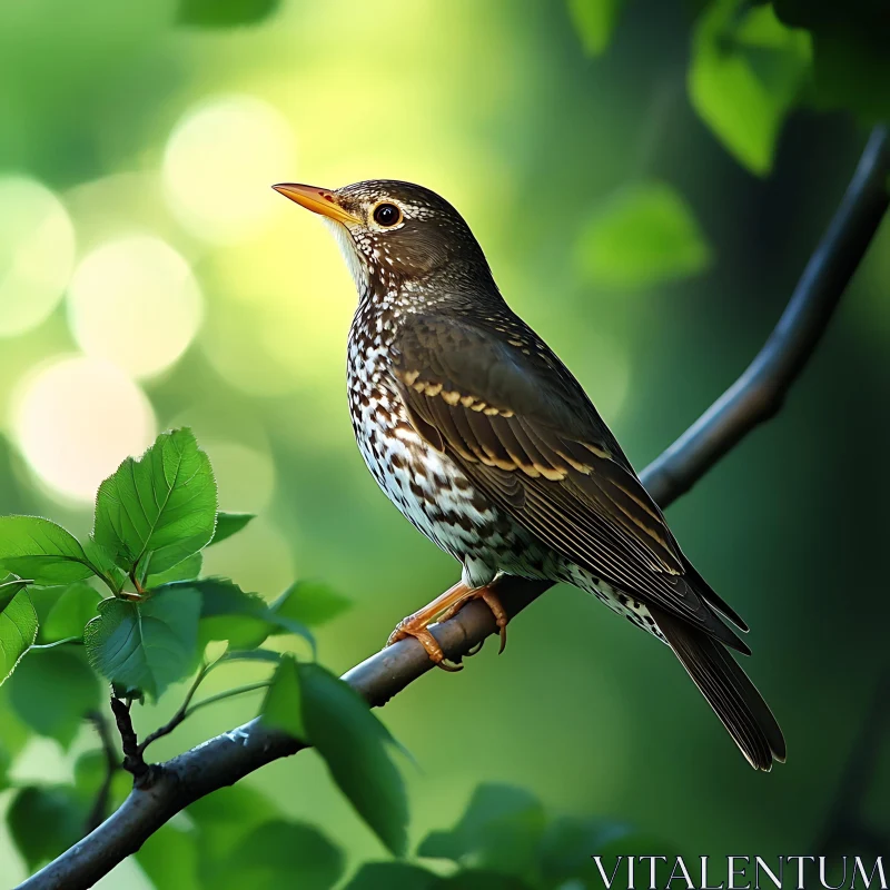 Spotted Bird on Tree Branch AI Image