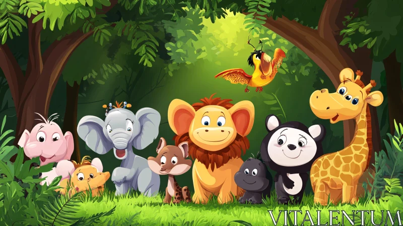 Charming Jungle Wildlife Cartoon Illustration AI Image