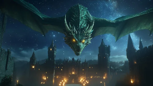 Dragon's Night Flight Over Fortress