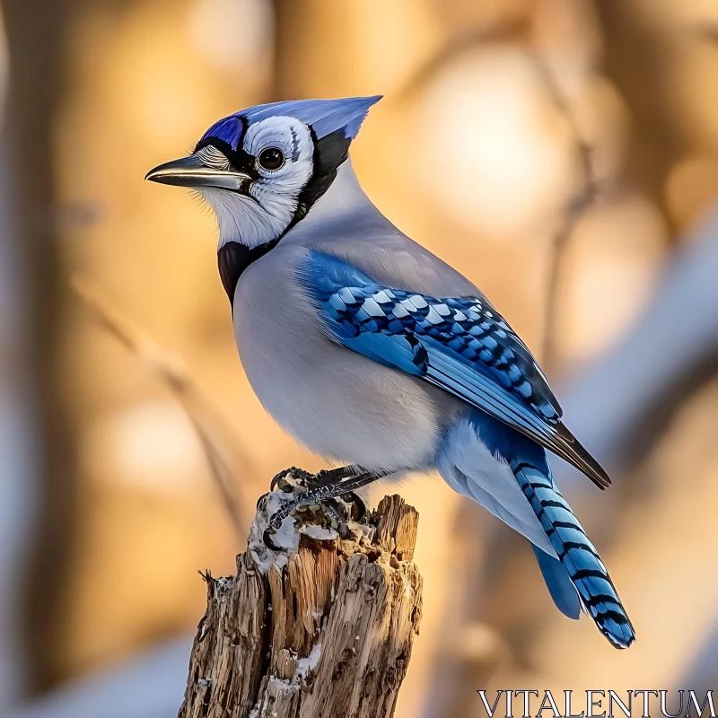 Vibrant Blue Jay on a Winter Branch AI Image