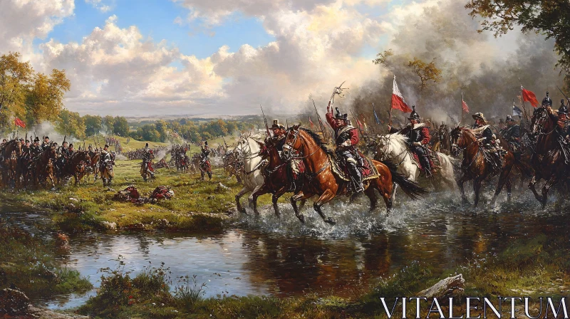 Historical Battle Scene with Mounted Soldiers AI Image