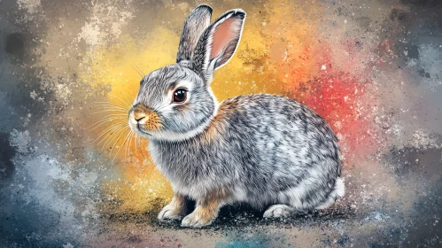 Illustrated Bunny with Multicolored Background