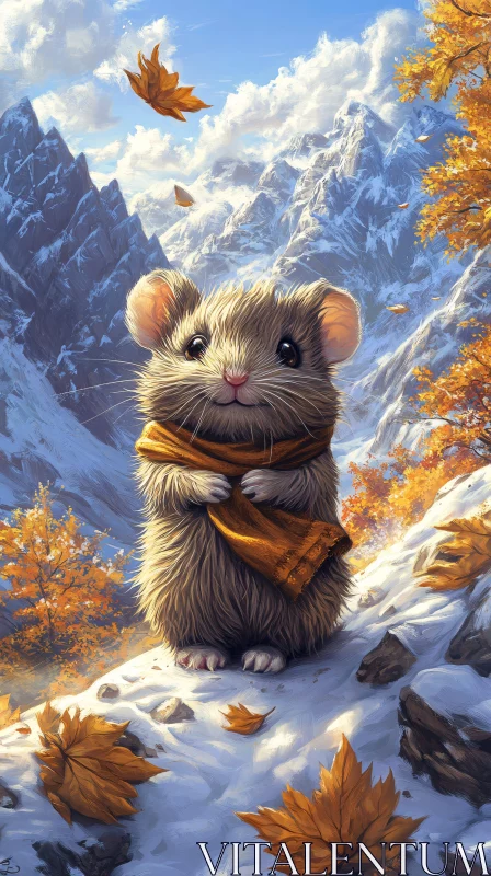 AI ART Scarfed Mouse Amidst Autumn Mountains