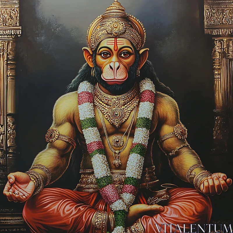 Golden Hanuman Meditating Artwork AI Image