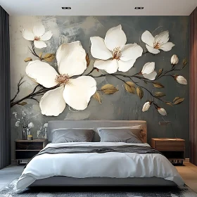 Modern Bedroom with Floral Wall Art