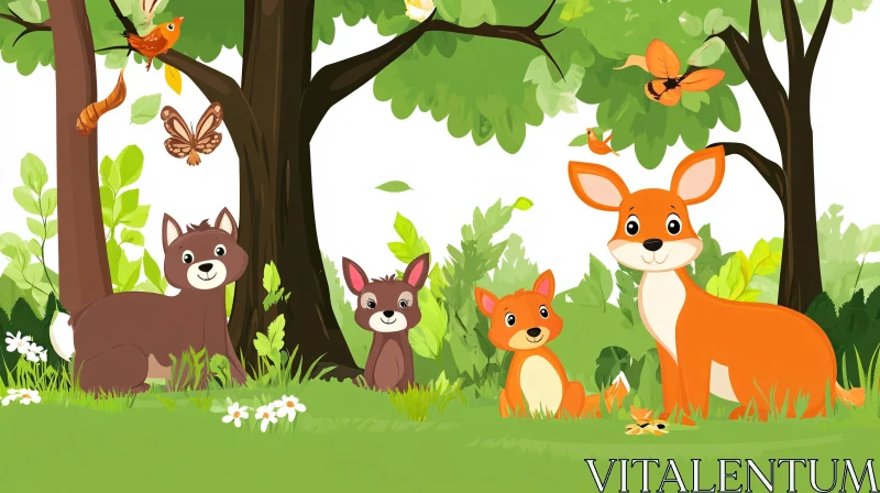 Whimsical Forest Animals Illustration AI Image