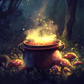 Forest Cauldron with Glowing Potion