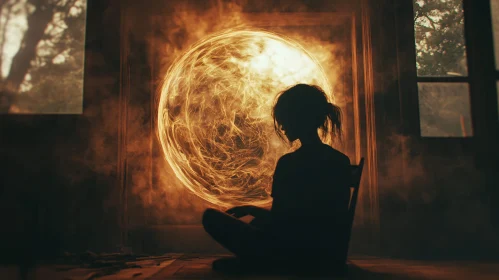 Woman Meditating Before Ethereal Light