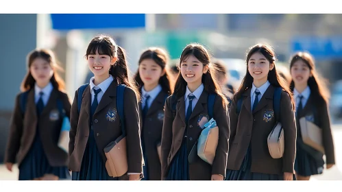 Smiling Students in School Uniforms