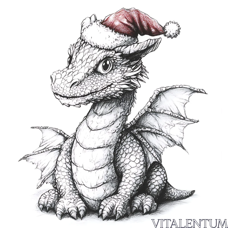 Whimsical Dragon Christmas Illustration AI Image