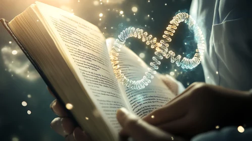 DNA Strand Emerging from Open Book