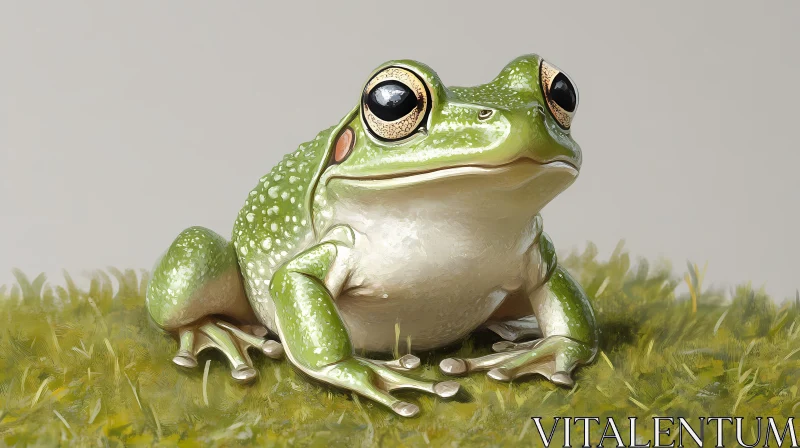 Green Frog Art on Grass AI Image