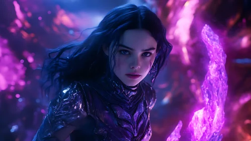 Mystic Woman Portrait with Glowing Crystals