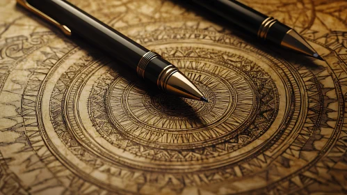 Elegant Pens on Intricate Artistic Pattern