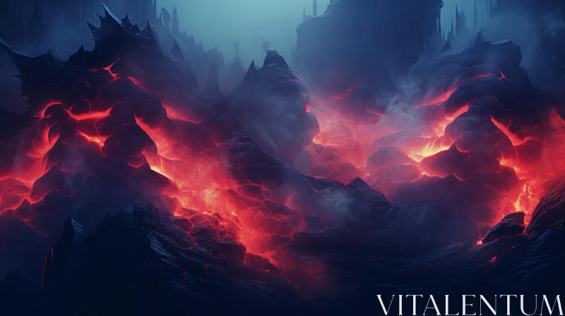 Atmospheric Fantasy Artwork of Burning Lava Landscape AI Image
