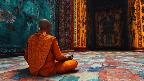 Serene Monk in Temple