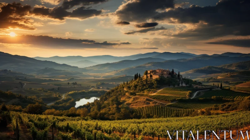 Baroque-Inspired Grandeur: Sunset Over Tuscany AI Image