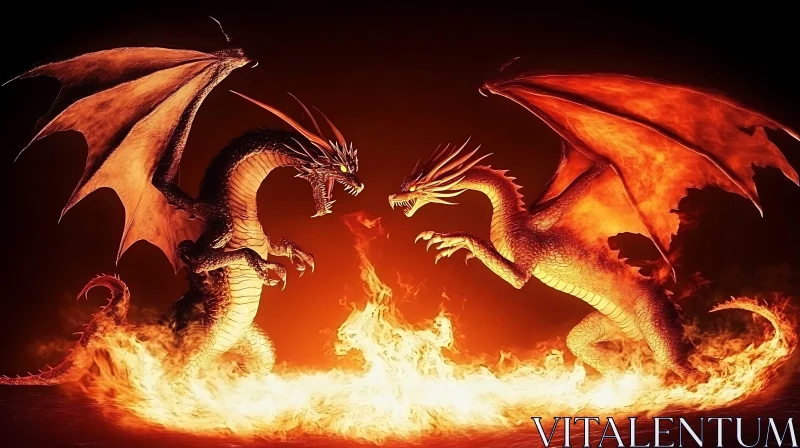 AI ART Dragons Confrontation in a Sea of Fire