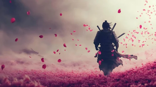 Warrior Amidst Falling Petals