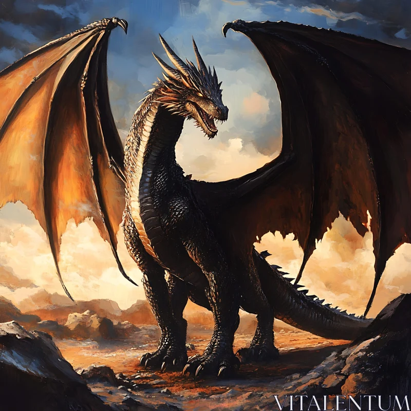 AI ART Dragon against sunset sky