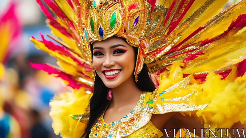 Smiling Woman with Colorful Headdress AI Image