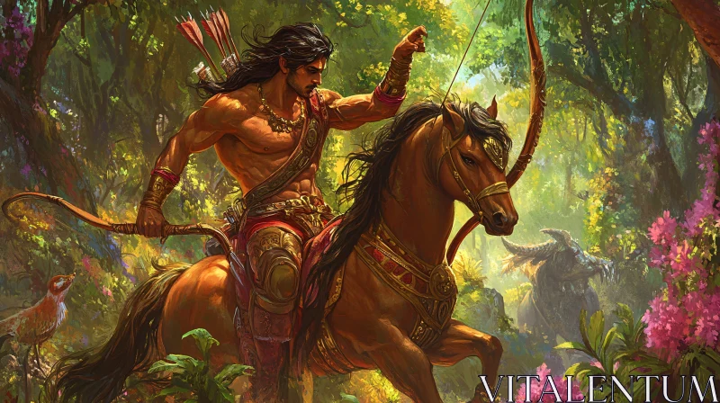 Equestrian Warrior in Verdant Forest AI Image