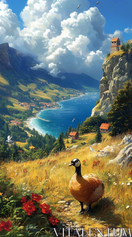 Mountain Landscape with Goose AI Image