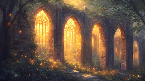 Golden Light Illuminating Stone Arches